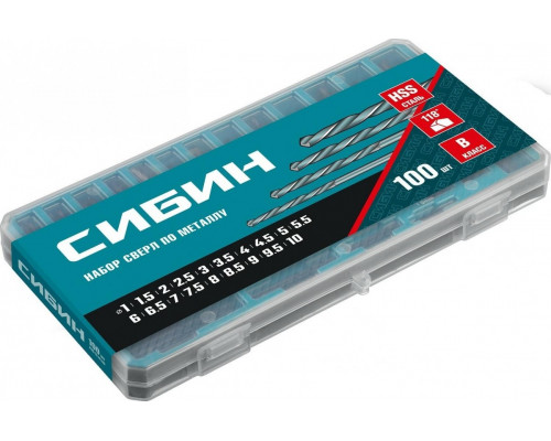 Набор сверл по металлу Сибин быстрорежущая сталь 100шт.(1-10мм), пласт.бокс 29610-H100
