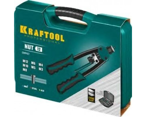 Клепальник KRAFTOOL NUT-12 резьбовой двуручный в кейсе, резьбовые м3-м12 алюм 31183