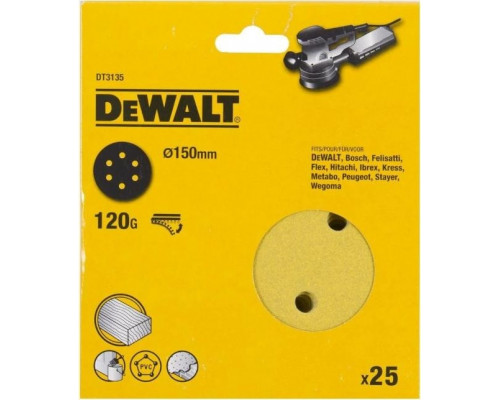 Круг шлифовальный на липучке DeWALT DT3135-QZ 150 мм, 6 отв. G120