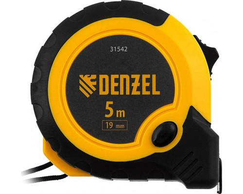 Рулетка DENZEL 5 м х 19 мм, двухкомпонентный корпус, кнопка-пауза 31542
