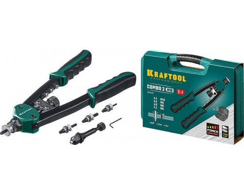 Клепальник KRAFTOOL Combo2-M10 комбинированный двуручный в кейсе, резьбовые м5-м1 31181