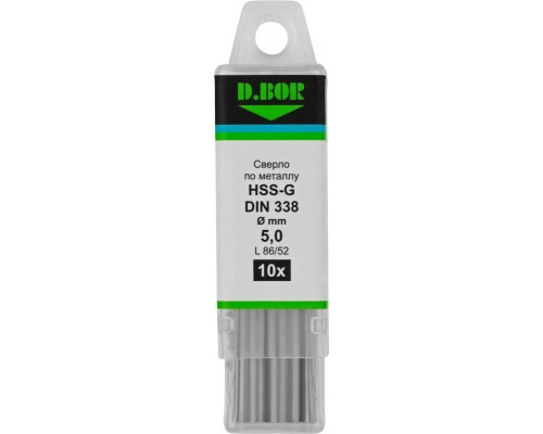 Сверло по металлу D.BOR HSS-G 5.0х52/86 мм шлифованное din 338 (арт. td-338-hss-050-10) (10 шт.) D-TD-338-HSS-050-10