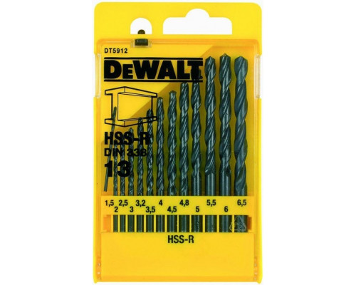 Набор сверл по металлу DeWALT HSS-R 13 шт. (1.5-6.5 мм ) DT5912-QZ DT5912-QZ