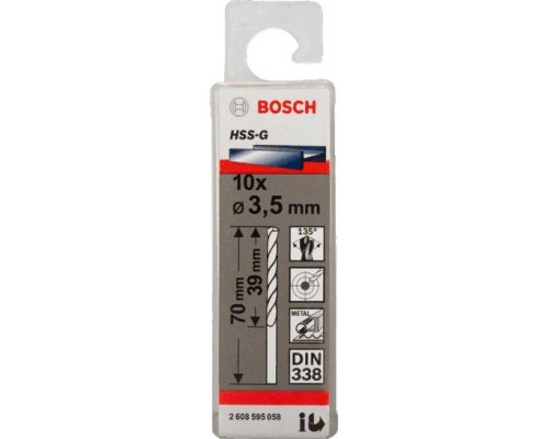 Сверло по металлу BOSCH HSS-G 3.5 мм 10шт 2608595058
