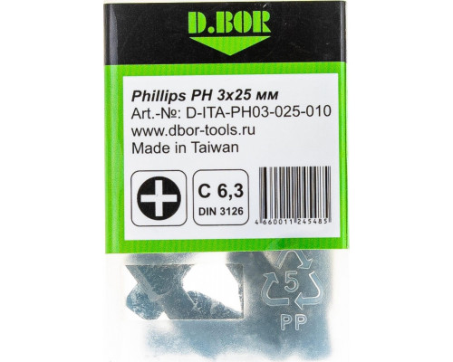 Бита для заворачивания D.BOR IMPACT Torsion PH3, 25 мм (10 шт.) D03-DITAPH03025010