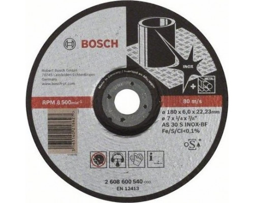 Шлифовальный круг по нержавеющей стали BOSCH 180х6х22 мм AS 30 S INOX BF Expert for Inox 2608600540