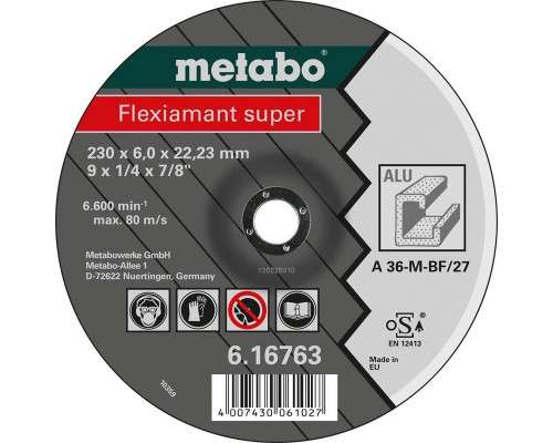 Диск шлифовальный по металлу METABO 125x6,0х22,23 мм A36M ALU Flexiamant S 616749000