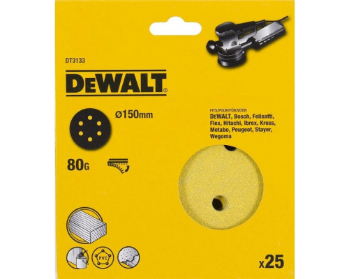 Круг шлифовальный на липучке DeWALT DT3133-QZ 150 мм, 6 отв. G80