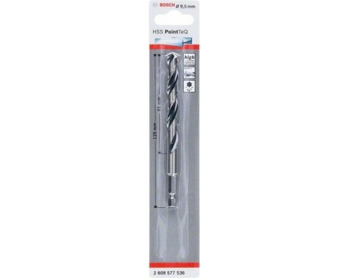 Сверло по металлу BOSCH 9,5 х 81/125 мм, HSS PointTeQ с шестигранным хвостовиком 2608577536