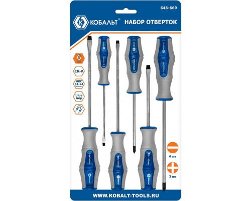Набор отверток Кобальт 646-669 ultra grip cr-v (6 шт.)
