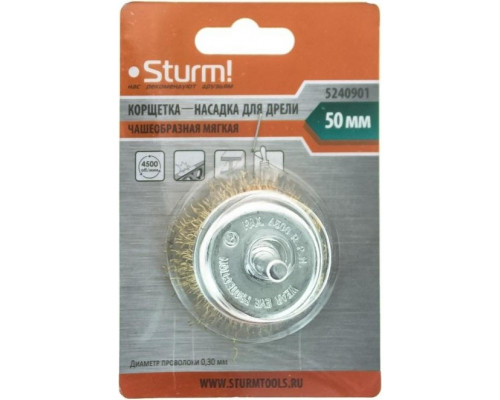 Щетка обдирочная для дрели Sturm 5 240 901 чашеобразная мягк., латун.волн.проволок. 5240901