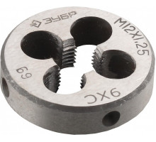 Плашка ЗУБР круглая ручная м12x1.25мм, сталь 9хс 4-28022-12-1.25