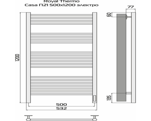 Полотенцесушитель ROYAL THERMO Casa П21 500х1200 электро (встроен. диммер) НС-1434014