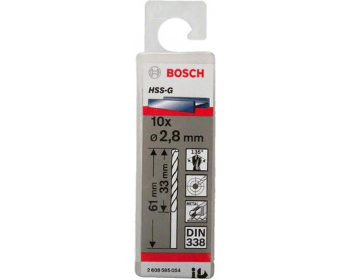 Сверло по металлу BOSCH HSS-G 2.8 мм 10шт 2608595054