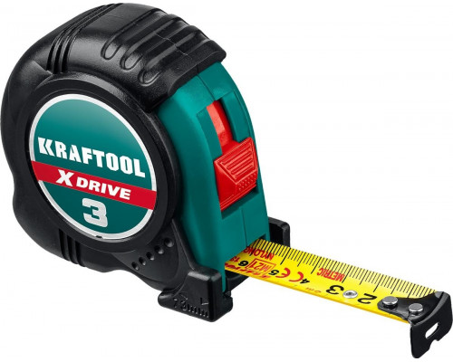 Рулетка KRAFTOOL X-Drive 3 м х 19 мм с ударостойким обрезиненным корпусом