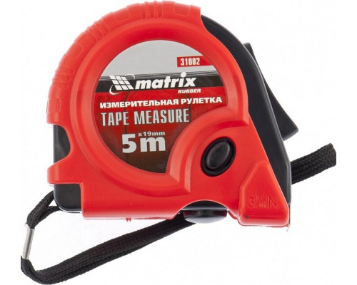 Рулетка MATRIX 5 м х 19 мм rubber, обрезиненный корпус 31002