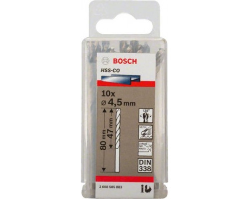 Сверло по металлу BOSCH HSS-CO 4.5 мм 10шт 2608585883