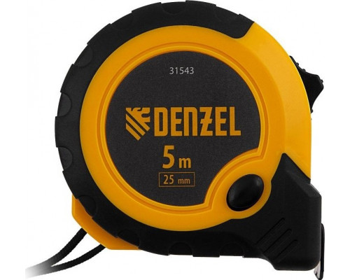 Рулетка DENZEL 5 м х 25 мм, двухкомпонентный корпус, кнопка-пауза 31543