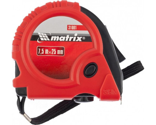 Рулетка MATRIX 7,5 м х 25 мм rubber, обрезиненный корпус 31001