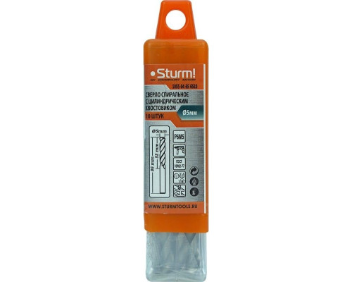 Сверло по металлу Sturm 1055-04-5S-SS10 5,0х86 мм, 10 шт.