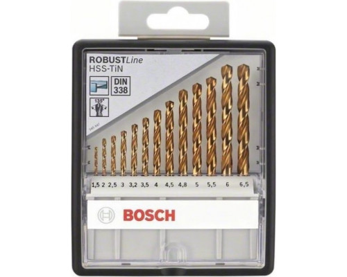 Набор сверл по металлу BOSCH Набор сверл HSS-TiN 13 шт Robust Line D1.5-6.5 2607010539