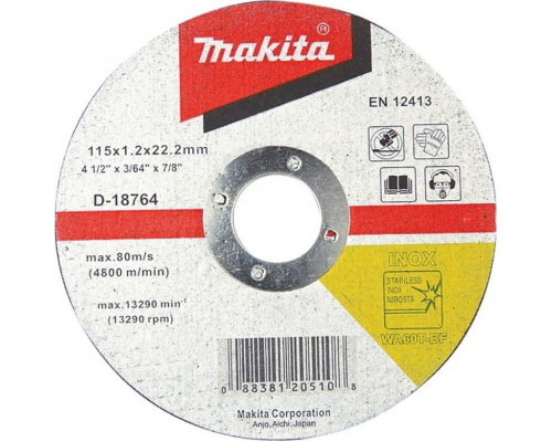 Отрезной круг по нержавеющей стали MAKITA 115х1,2х22,23 мм WA60 D-18764 D-18764