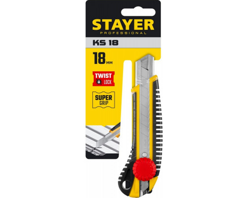 Нож для строительных работ STAYER KS-18 с винтовым фиксатором сегментного лезвия 18 мм