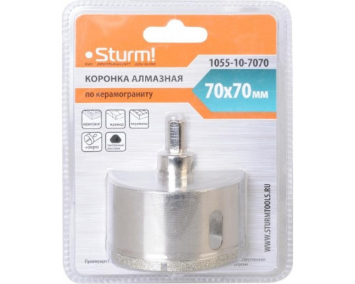 Алмазная коронка для мокрого сверления Sturm 1055-10-7070 по керамограниту 70х70 мм, хвост. с проточками