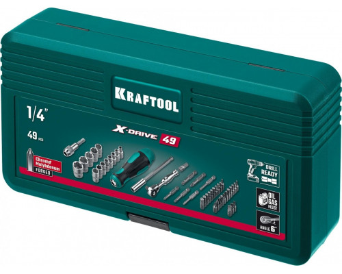 Набор бит и головок KRAFTOOL X-Drive с битодержателем и трещоткой 49 шт. 25816