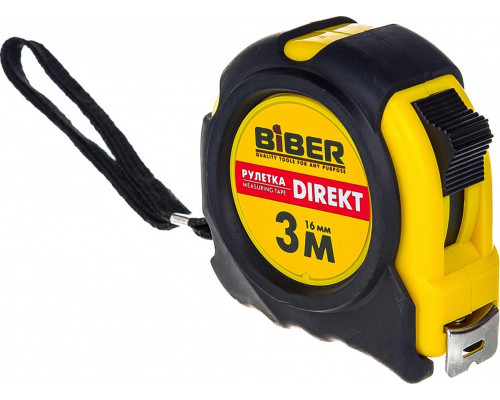 Рулетка Biber DIREKT 40102 с обрезиненным корпусом, 3 м х 16 мм
