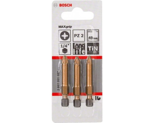 Бита для заворачивания BOSCH Max Grip 49 мм PZ2 3шт 2607001599