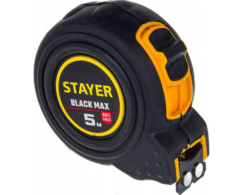 Рулетка STAYER BlackMax 5 м х 19 мм в ударостойком обрезиненном корпусе 3410-05_z02