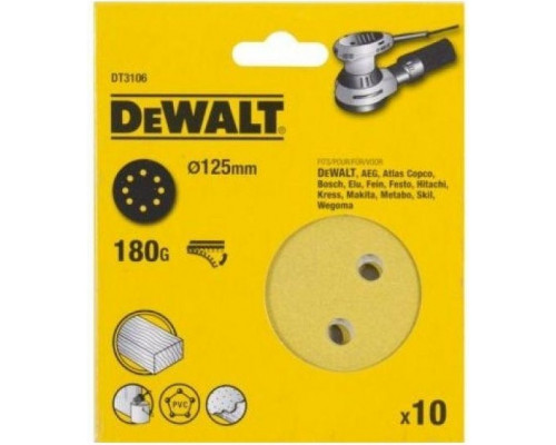 Круг шлифовальный на липучке DeWALT DT3106-QZ 125 мм, 8 отв. G180 (10шт)