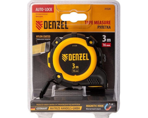 Рулетка DENZEL 3 м × 16 мм, магнитный зацеп, двухсторонняя разметка 31520