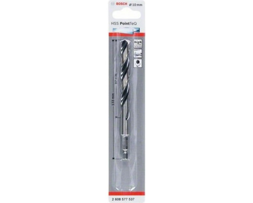 Сверло по металлу BOSCH 10,0 х 87/133 мм, HSS PointTeQ с шестигранным хвостовиком 2608577537