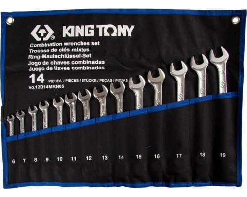 Набор комбинированных ключей KING TONY 6-19 мм, 14 предметов, в чехле из теторона 12D14MRN05