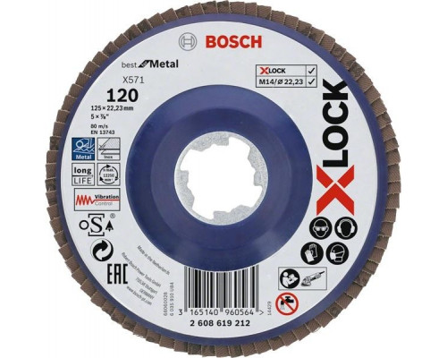 Круг лепестковый торцевой X-LOCK BOSCH 125 мм G120 X571 Best for Inox 2608619212