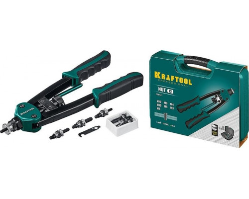 Клепальник KRAFTOOL NUT-12 резьбовой двуручный в кейсе, резьбовые м3-м12 алюм 31183