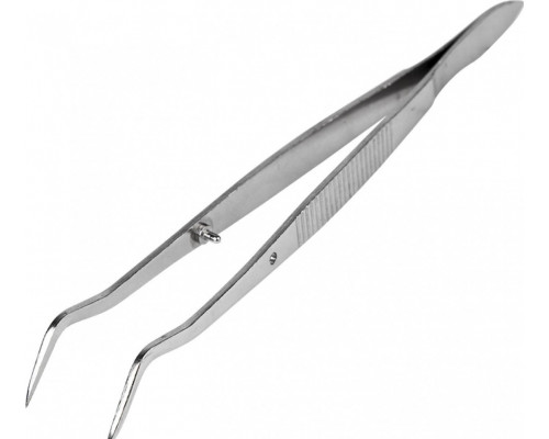 Пинцет REXANT 12-0358 изогнутый узкий с фиксатором и рифлением, 160 мм