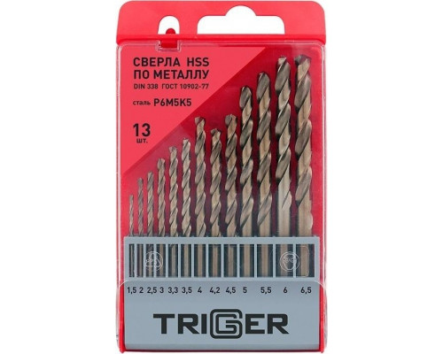 Набор сверл по металлу TRIGGER 74342 P6M5K5 1,5-6,5мм (13шт.) тов-155652