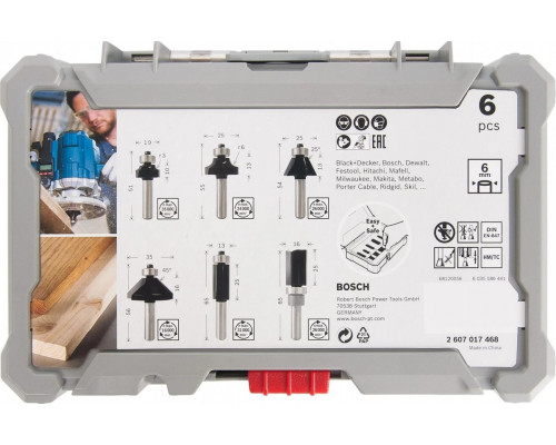 Набор фрез по дереву BOSCH 6 НМ-ФРЕЗ SET 6 мм-ХВ 2607017468