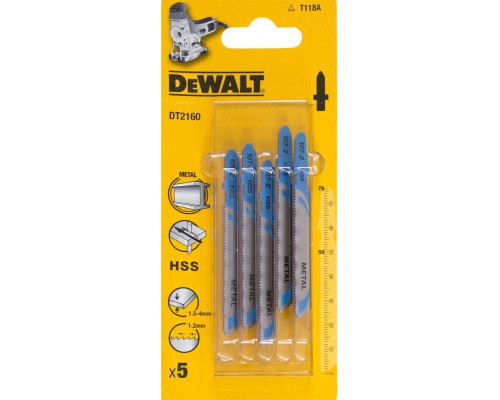 Пилки по металлу DeWALT HSS T118A 76х50х1.2х4 мм (5 шт) DT2160-QZ DT2160-QZ