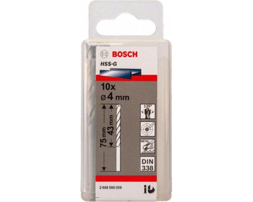 Сверло по металлу BOSCH HSS-G 4 мм 10шт 2608595059