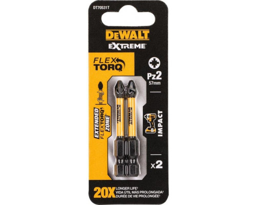 Бита для заворачивания ударная DeWALT РZ2х57 мм (2шт) IMPACT TORSION DT70531T DT70531T-QZ