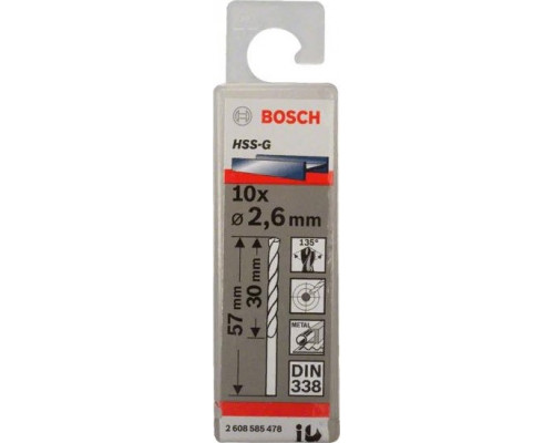 Сверло по металлу BOSCH HSS-G 2.6 мм 10шт 2608585478
