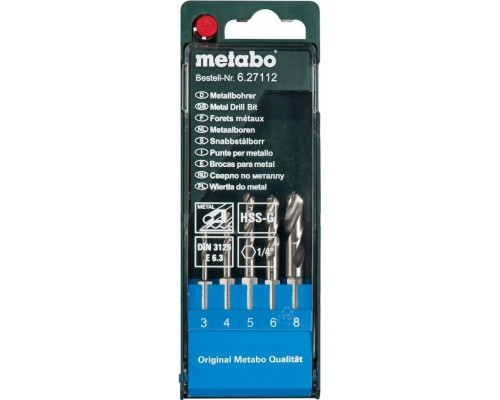 Набор сверл по металлу METABO HSS-G 5 шт. 6-гр хвостовик 627112000 627112000