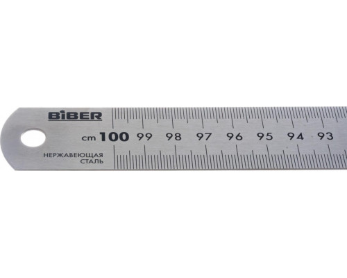 Линейка Biber 40165 1000 мм нержавеющая сталь, двухсторонняя шкала