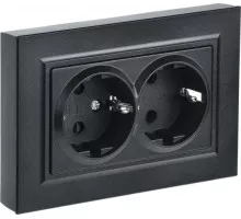 Розетка IEK BRITE РС12-3 16а 2-м без защ. шторок черн. BR-R21-16-K02-F