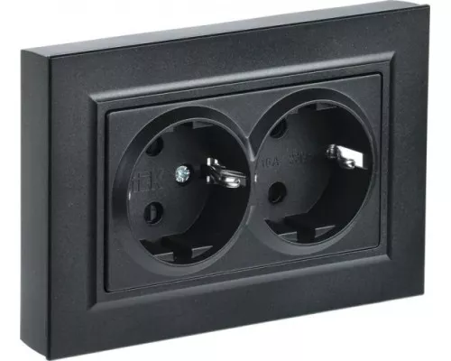 Розетка IEK BRITE РС12-3 16а 2-м без защ. шторок черн. [BR-R21-16-K02-F]