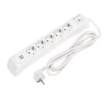 Фильтр сетевой Kranz 13-4700 5 гнезд, 3м, 3х1,5мм², с автовыкл, 2USB, белый